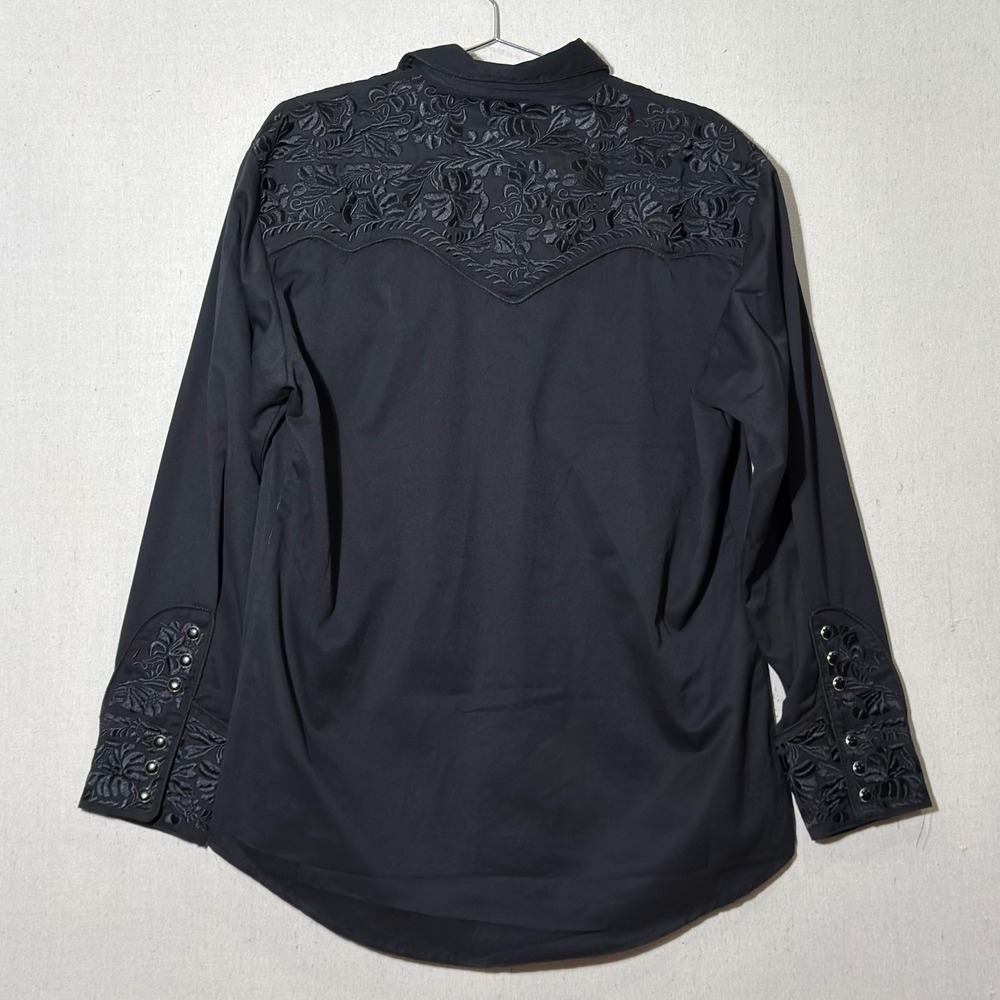 Scully Western Shirt Men Medium Black Floral Embroidered Snap Cowboy‎ Retro - Picture 2 of 8